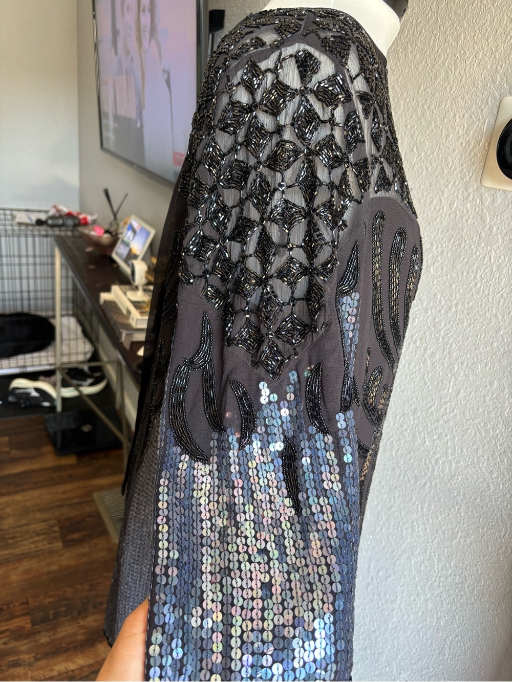 ASOS Black sequined Long Sleeve Evening Dress - Picture 6 of 10